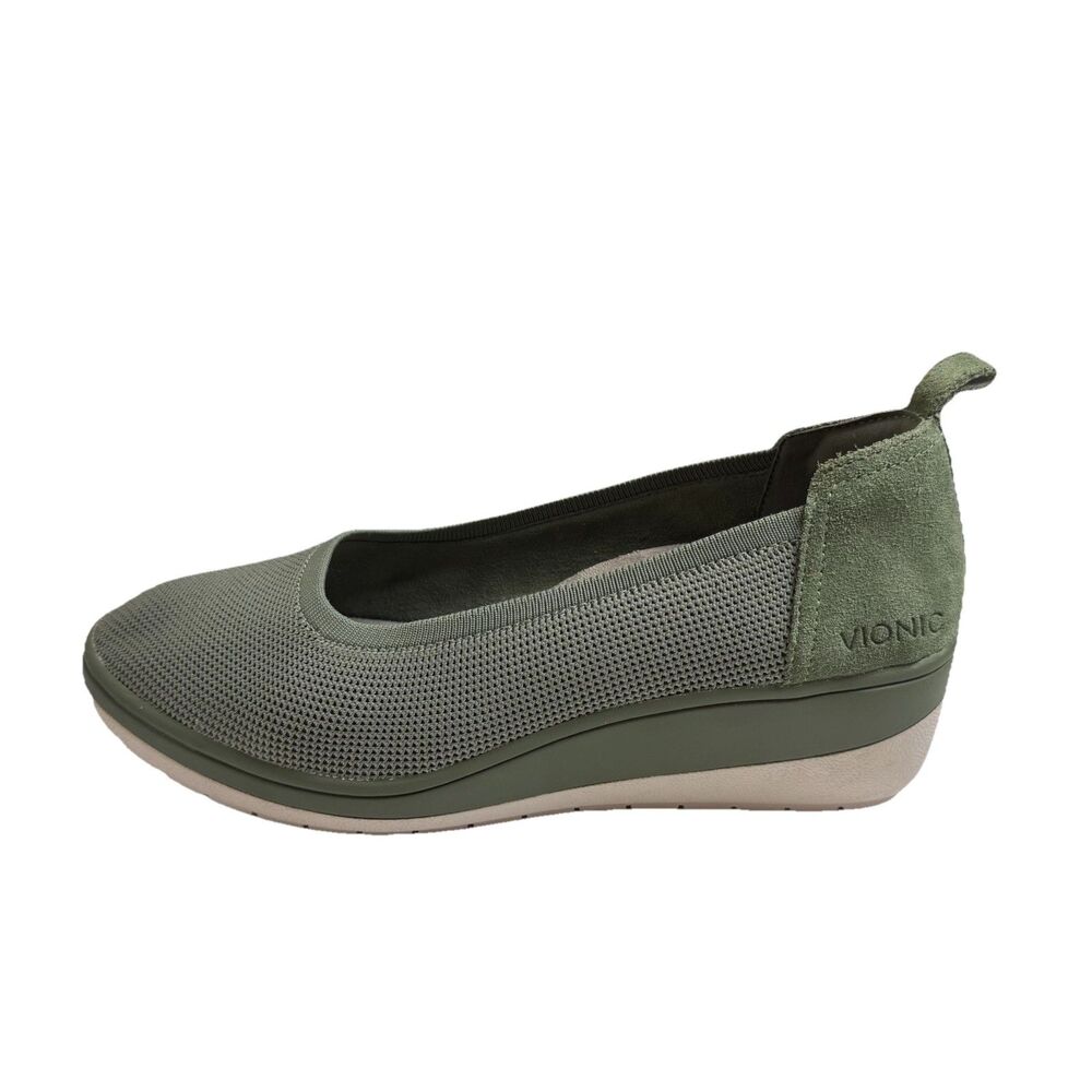 Vionic Jacey Knit Shoes Green Slip On Wedge Comfort Suede Mesh Women’s 9.5 Wide